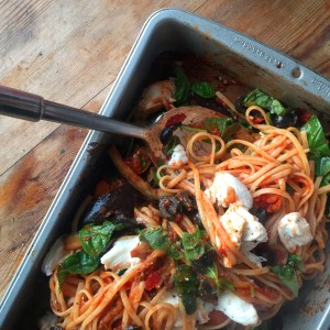 Roasted Aubergine & Tomato Linguine