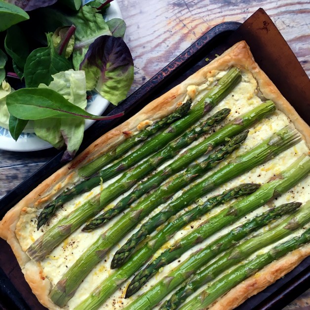 Asparagus, goats cheese &amp; lemon tart