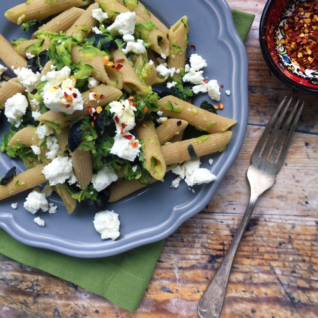 Courgette penne with feta &amp; mint