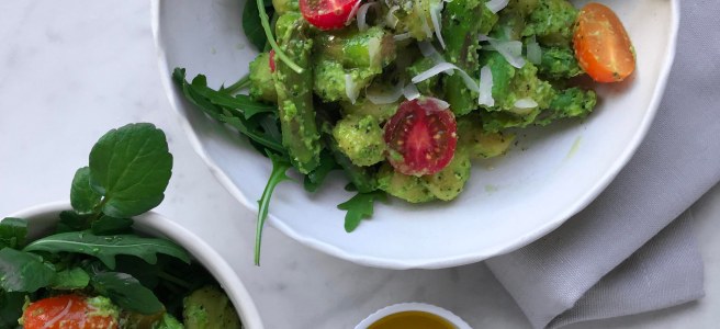 Gnocchi with pea pesto and watercress