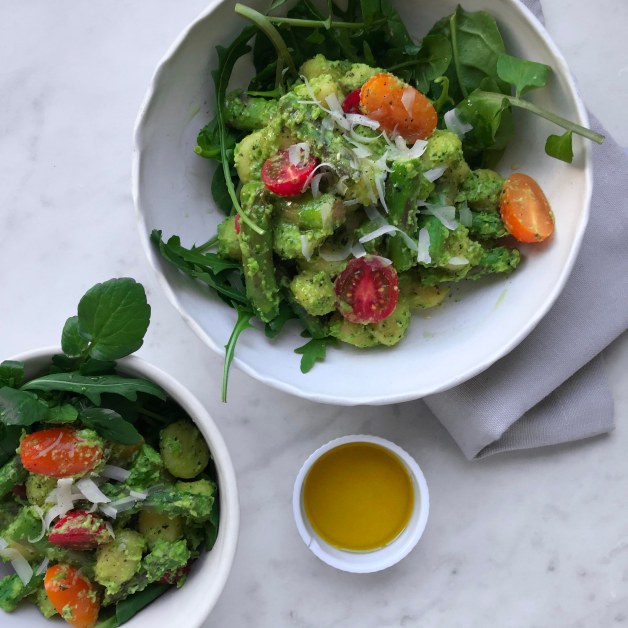 Gnocchi with pea pesto and watercress